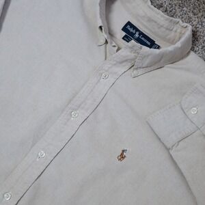 Ralph Lauren Yarmouth Oxford Button Down‎ Shirt Mens 17-34 Beige Pony Logo
